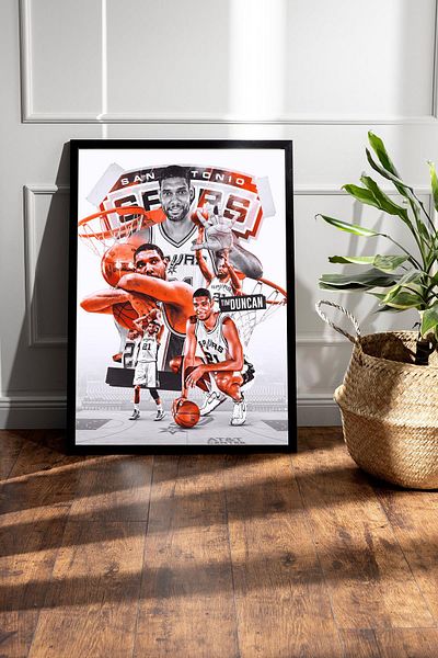 Saturn Tim Duncan Framed Painting - San Antonio Spurs Nba Poster Painting