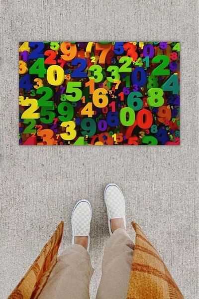 Mu Art Ahşap Digital Printing Decorative Numbers Multicolor Door Mat K-1226