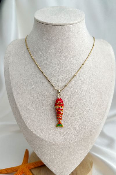Modex Steel Ball Chain Enameled Fish Bone Necklace (45cm)