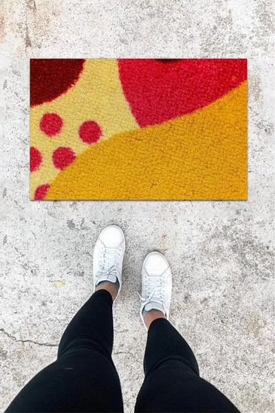 Mu Art Ahşap Digital Printing Yellow-Pink Straw Pattern Door Mat K-1022