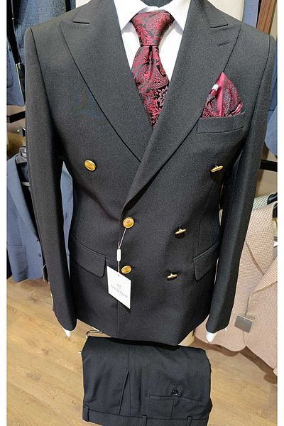 Ted Davıd Black Lycra Double Breasted Suit