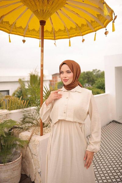 modayaselam Strawberry Fabric Vest Hijab Dress