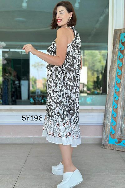 İnce Topuk Halter Neck Patterned Viscose Dress 5Y196