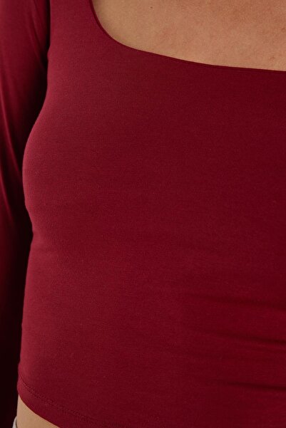 Tudors Women's Slim Fit Slim Fit Cotton Boat Neck Burgundy Blouse