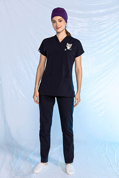 Pratik Medikal Uniformă veterinară personalizată bleumarin, anti-pene, împotr...