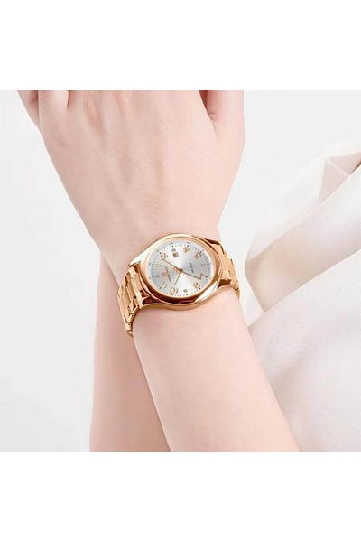 Naviforce Elegant Womens Quartz Watch with White Dial Rose Gold Stainless Steel Strap Analog Display