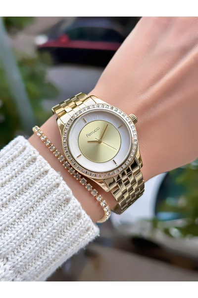 Ferrucci ساعة يد نسائية بسوار فولاذي 3 ATM مقاومة للماء مع ضمان لمدة عامين عل...