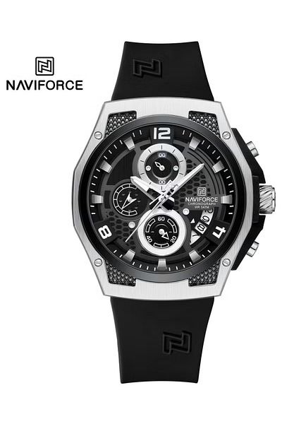 Naviforce Men's Sporty Chronograph Watch – Unique Dial, Silicone Strap, Luminous Hands, Water Resistant