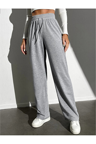 LOSSİA KOPYA - Γυναικείο γκρι φαρδύ παντελόνι φόρμας μεγάλου μεγέθους, υψηλής...