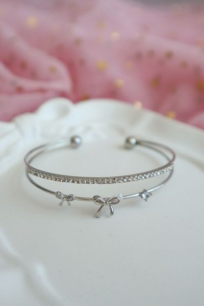 EFBUTİK Silver Princess Mini Bow Clamp Bracelet