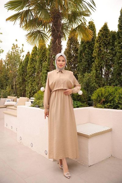 modayaselam Strawberry Fabric Vest Hijab Dress