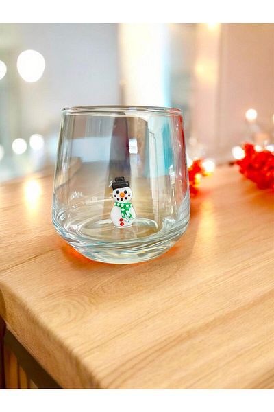 nazarboncuğu Single Glass Cup Handmade Glass Cup with Christmas Tree Pumpkin, Cow, Snowman, Ghost Figure