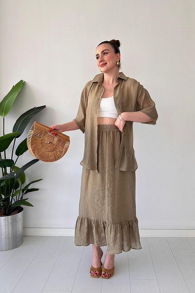 MaziButik Shirt Skirt Suit Khaki