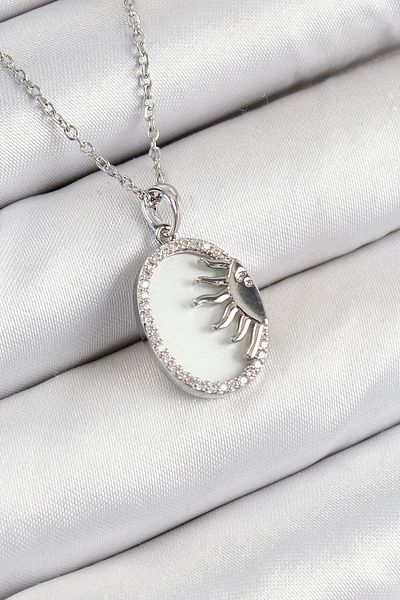 Clariss 316L Steel Zircon Stone Half Sun Model Silver Color Women's Necklace