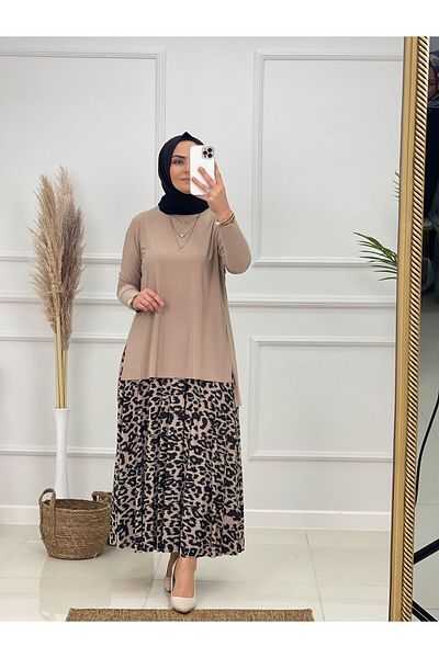 NİSUM MODA Σετ με φούστα με μοτίβο λεοπάρ