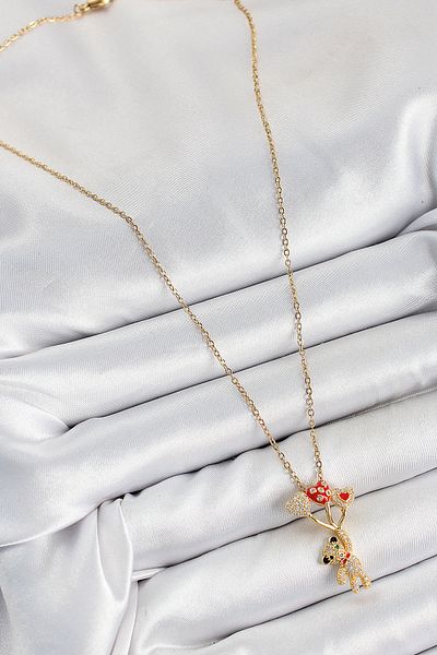 Clariss 316L Steel Zircon Stone Flying Balloon Teddy Bear Model Gold Color Women's Necklace