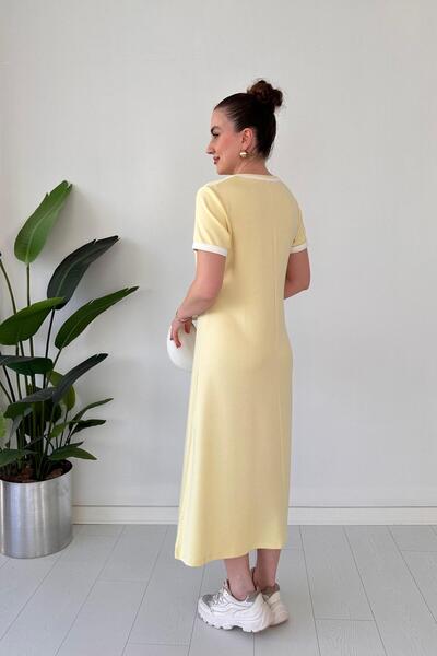 MaziButik Round Neck Modal Dress Yellow