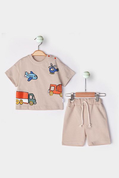 baby flamindo Baby Flamindo Summer Truck & Airplane Relief Printed Shorts Baby Boy Set