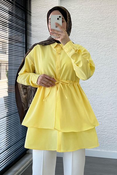 MELEK ARAZ Waist-Tied Double Layer Flounce Tunic - Yellow