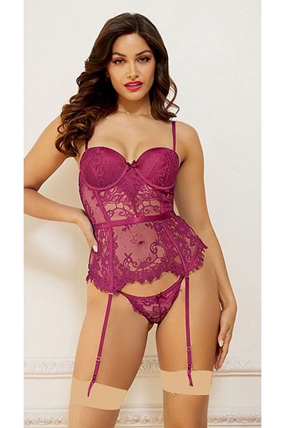 Zeta Group Fancy Garters Bustier Tassel Λεπτομέρεια Εσώρουχα Σετ Φούξια - Φούξια - ILC2.84L68L-FLU