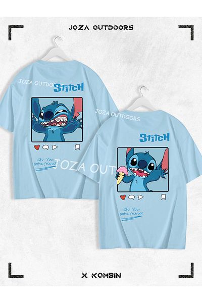 Jobia Outdoors Lilo Angel Stitch Post Back BACK Σετ μπλουζάκι με στάμπα για ζευγάρια συνδυασμένο υπερμεγέθη πολύχρωμο μπλουζάκι 2 τεμαχίων