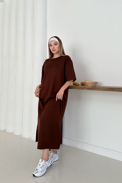 TrendyFashion Women's Brown Modal Fabric Slit Oversize Dress