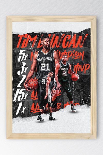 Saturn Tim Duncan Framed Painting - Basketball Nba Poster Painting