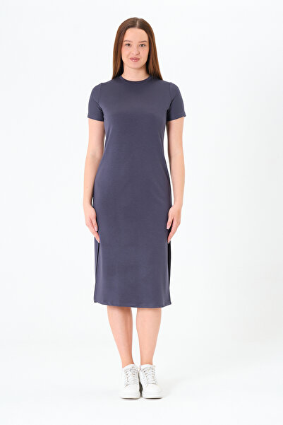 Sortie Collection فستان نسائي فضفاض، رقبة دائرية، شق، كم قصير، بدون جيوب، لون...