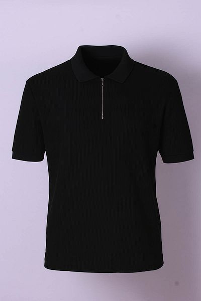 trender Steel Report Ribbed Black Men's T-Shirt 2978