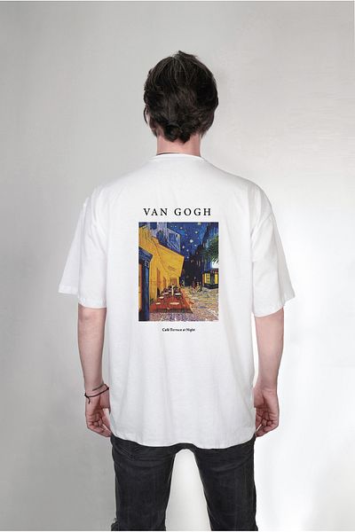 sielta Vincent Van Gogh Printed Oversize Short Sleeve White T-Shirt Tshirt