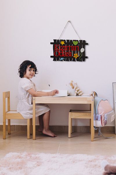 Kutaydan My Daughter's Room Written Garden Fence Figured Mdf Laser Cut Door and Wall Ornament - Rebap Ahşap