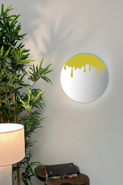 Ortakçı Design Echo Deco Akan Boya Desen Baskılı Dekoratif Ayna Sarı