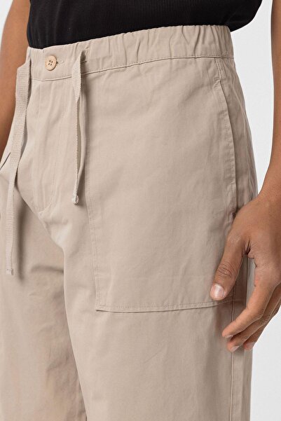 VAMOSCLO Baggy Fit Gabardine Trousers Beige