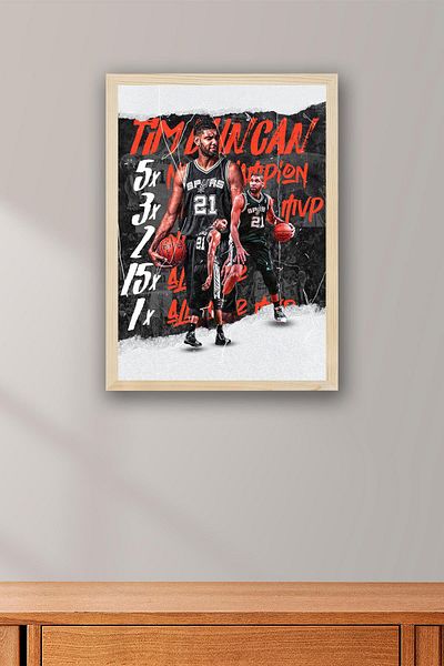 Saturn Tim Duncan Framed Painting - Basketball Nba Poster Painting