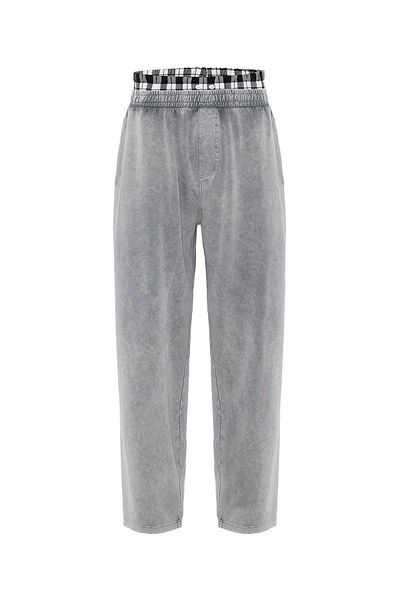 VAMOSCLO Washed Waist Detailed Baggy Sweatpants Bottom Gray
