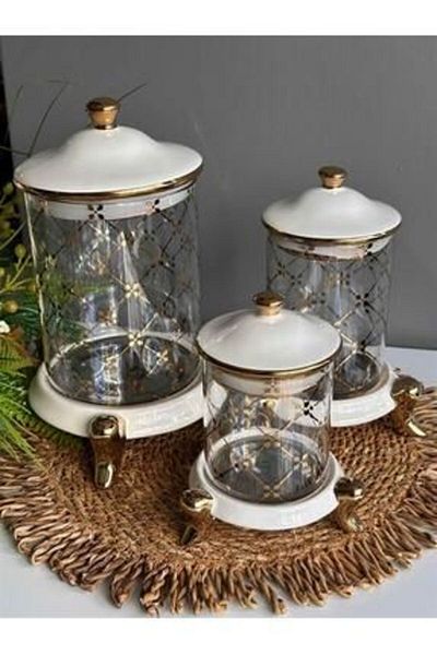 ROY KING Queen Jar Set 3 Piece Footed Cream