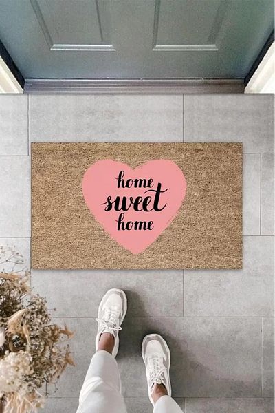 Mu Art Ahşap Pink Door Mat Home Sweet Home Pattern K-3289