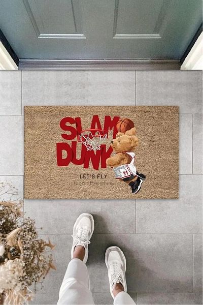 Hangora Decorative Digital Let's Fly Bear Beige Door Mat Outdoor Door Mat K-3187