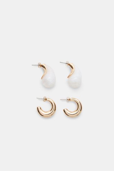 Stradivarius Set of 2 teardrop and hoop earrings