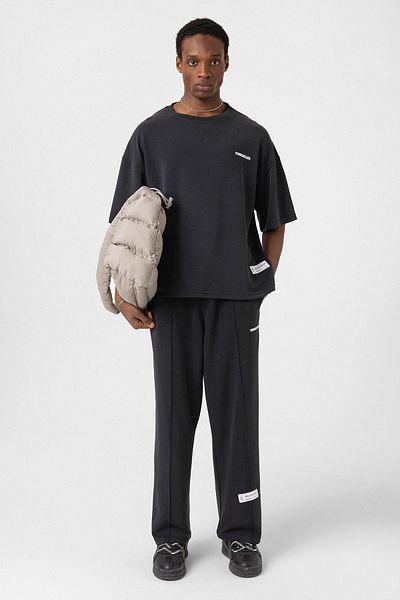VAMOSCLO Label Detailed Oversize Modal Fabric Tracksuit Suit Black