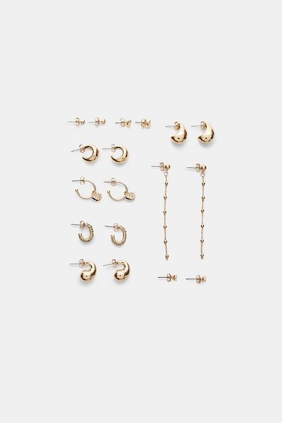 Stradivarius Set of 9 heart and hoop earrings