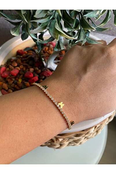 ŞİMŞEK KIRTASİYE BİJUTERİ Chain ​​Stainless Steel Bracelet with Stone and Bea...
