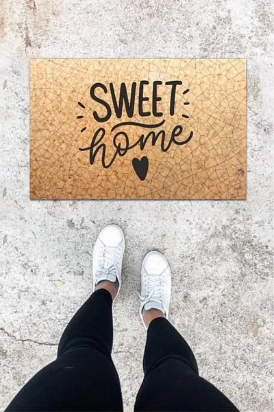 Mu Art Ahşap Digital Printing Light Brown Cracked Stone Pattern Door Mat K-1076
