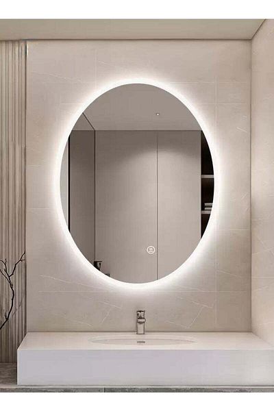 Taimi Oval Bathroom Mirror with LED Side Lighting and Touch Control 60 x 40 cm
