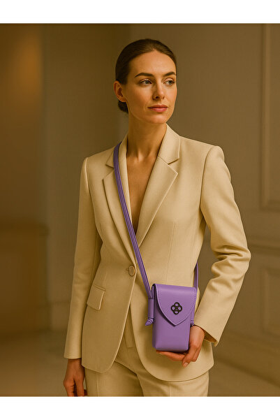 Elory Grace Γυναικεία δερμάτινη λιλά αδιάβροχη τσάντα τηλεφώνου με λουράκι χι...