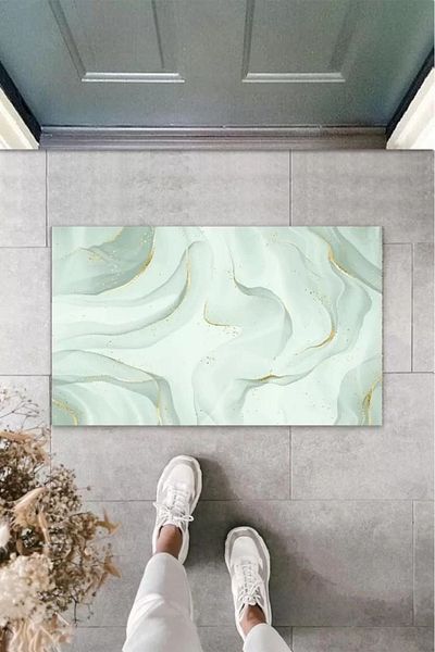 Mu Art Ahşap Decorative Digital Modern Wavy Turquoise Green Door Mat Outdoor Door Mat K-3124