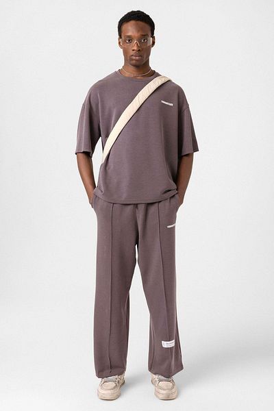 VAMOSCLO Label Detailed Oversize Modal Fabric Tracksuit Set Brown
