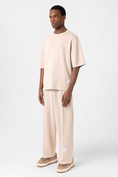 VAMOSCLO Label Detailed Oversize Modal Fabric Tracksuit Suit Stone