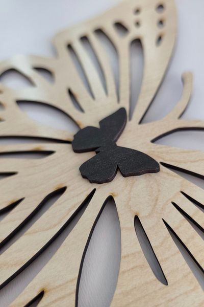 Kutaydan Welcome Written Butterfly Figured Mdf Laser Cut Door and Wall Ornament - Maple Wood