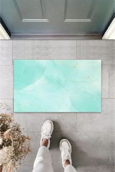 Home Turquoise Blue Digital Modern Door Mat - Outdoor K-3126